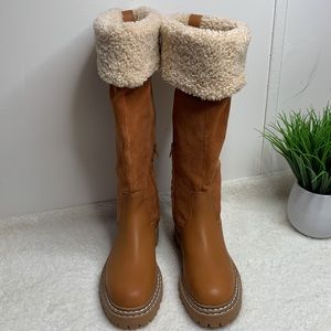 NEW SPLENDID Antonia Faux Shearling-Trim Boots Brown Women’s Boots 9